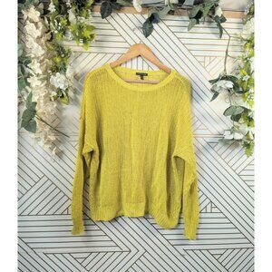 Eileen Fisher Yellow Open Stitch Organic Linen  Top Sweater Blouse Size LRG READ